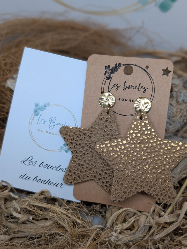 Boucles d&#039;oreilles beige doré Star s119