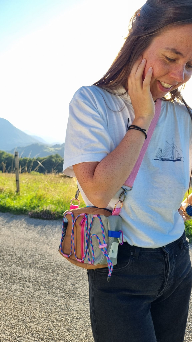 Sac upcyclé dominante marron, rose