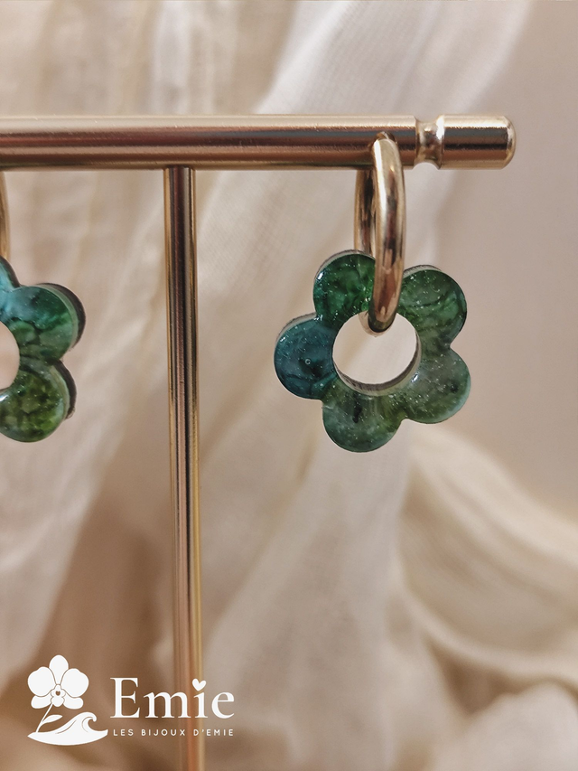 Parure duo - Émeraldine ✨ Nuances de vert - Résine Epoxy