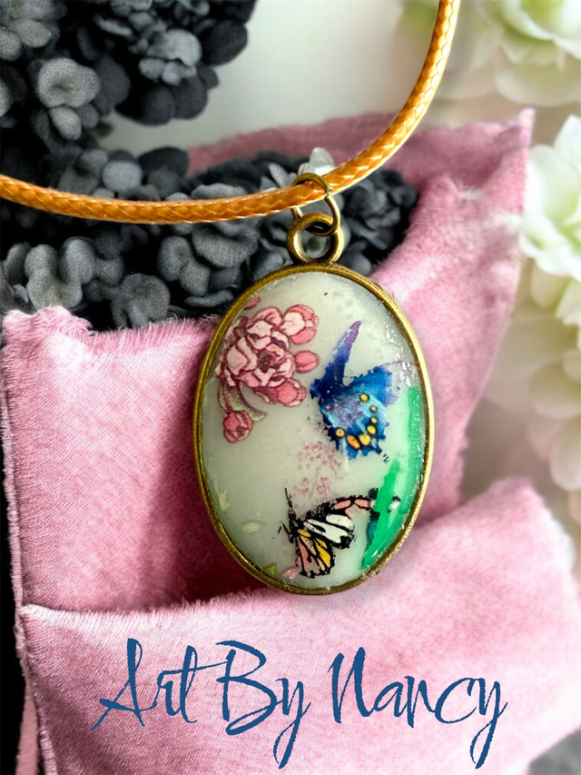 Butterfly pendant - handmade hand painted- Art by Nancy