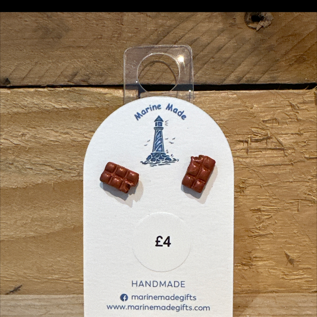 Chocolate Bar Polymer Clay Stud Earrings 