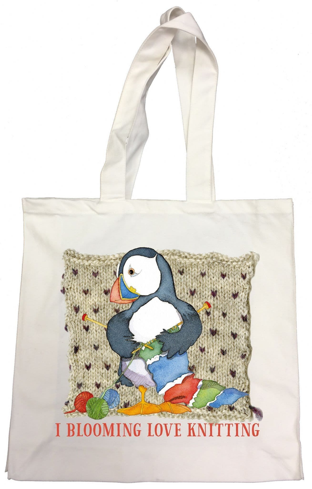 Canvas Bag - I Blooming Love Knitting Puffin