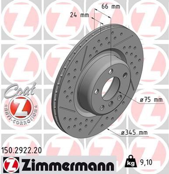 Zimmermann Coat Z 150.2922.20 Bremsscheibe 345mm BMW F Reihe für M Sportbremse Hinterachse