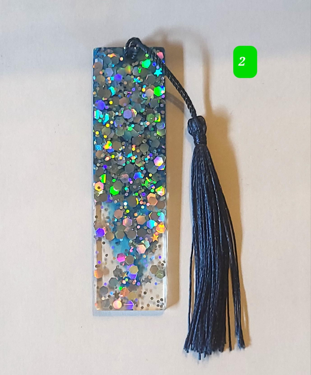 Marque page bleu pailleté 