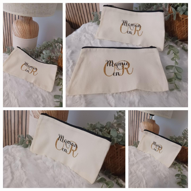 Pochette personnalisée en tissu zippée – “… en Or” 💛 Cadeau unique