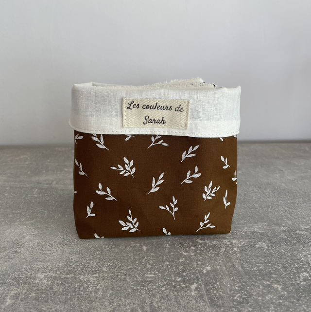 Lingettes lavables et Pochon écru feuilles marron 