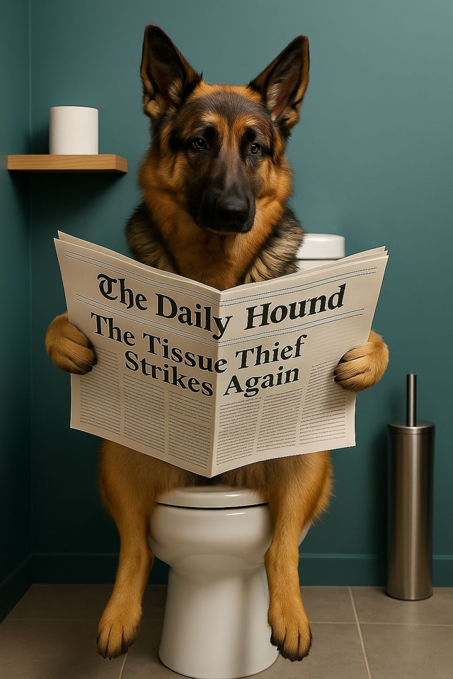 Alsatian on the Toilet Framed Canvas