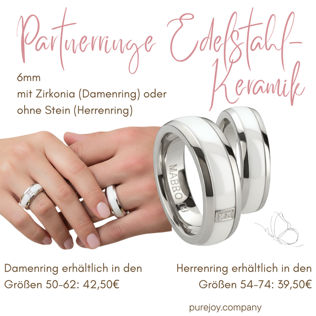 Partnerring Edelstahl-Keramik