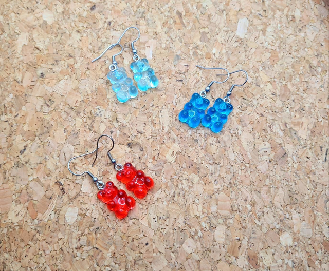 Boucles d'oreilles nounours translucides et crochets en acier inoxydable argenté 