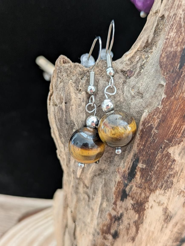 Boucles d'oreilles Oeil de tigre argent S925 