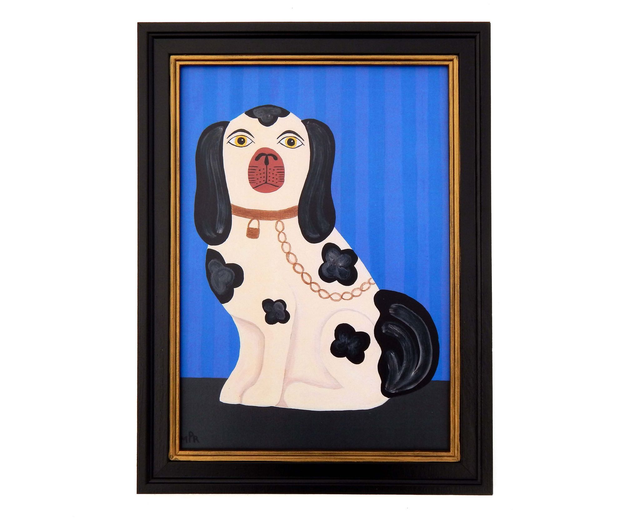 Framed Fine Art Print - Staffordshire Dog - Left Facing - Blue
