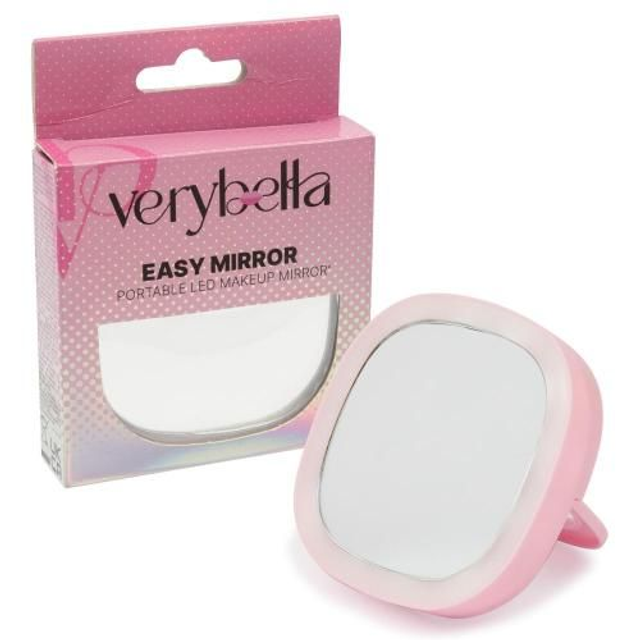 Verybella – specchio portatile rosa 85×85 con luci led regolabili, tascabile per borsetta, ideale per trucco e viaggio