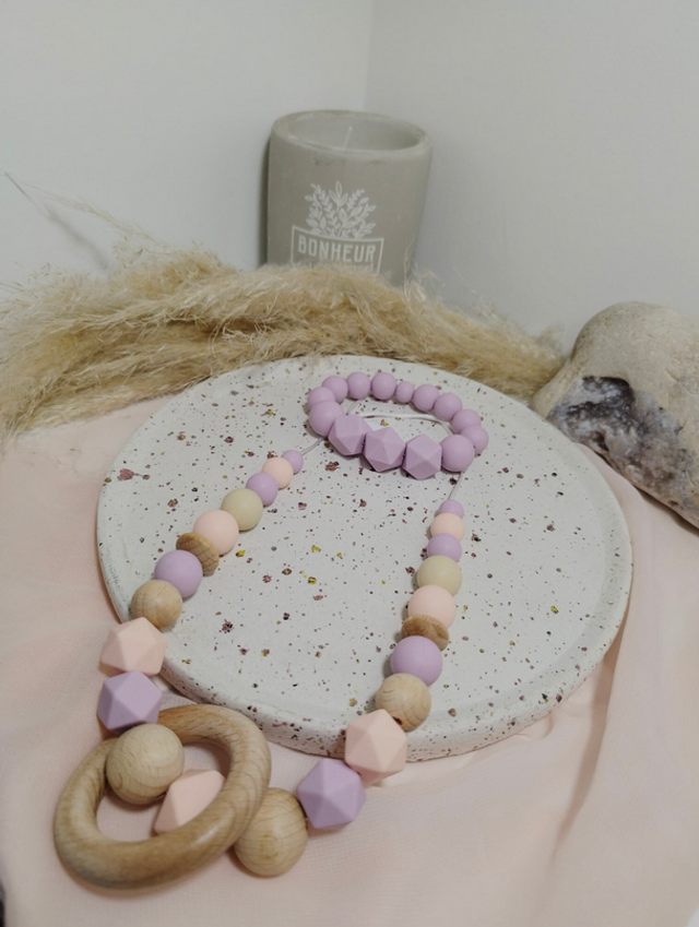 Lilas Wood - Collier d'allaitement, de portage et de dentition en silicone 