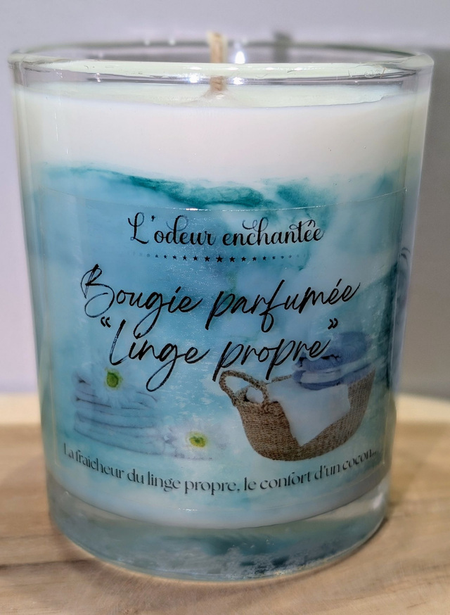 Bougie marbrée "LINGE PROPRE"