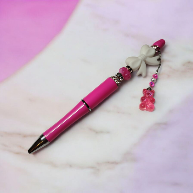 Stylo perles fuchsia blanc