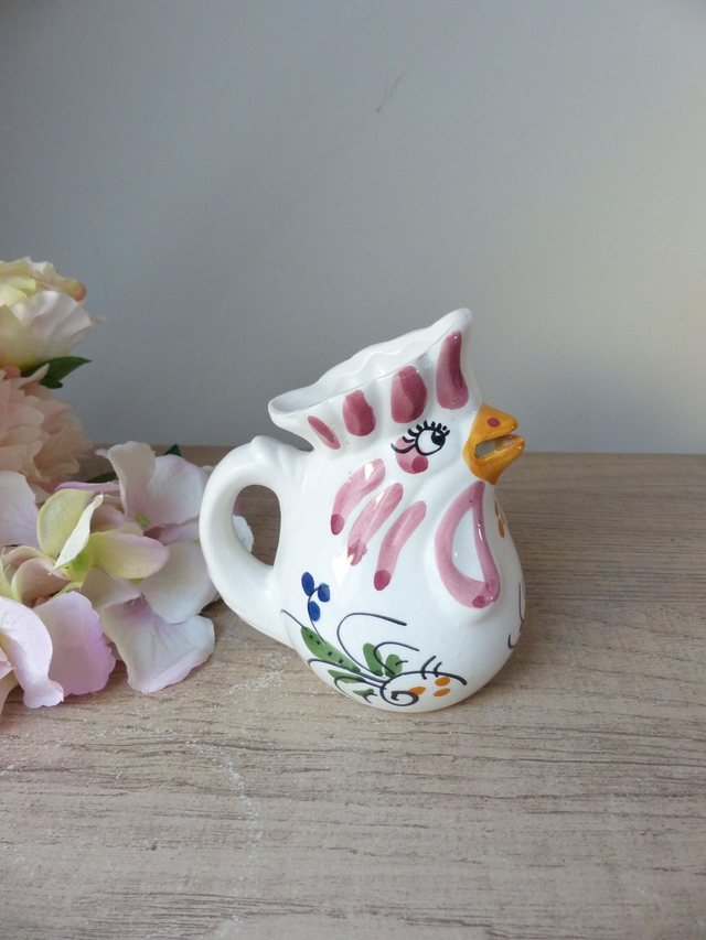 Petit Pot à Lait Vintage en Céramique - Crémier Coq Peint à la Main, Style Ferme et Campagne - Décoration Rétro pour Cuisine Champêtre