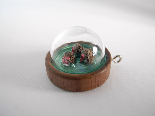 Snow monkeys in a hot spring - miniature pendant for Japan enthusiasts
