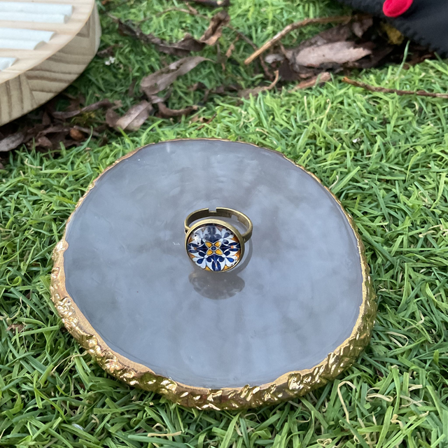 Adjustable glass dome ring. Colourful design. Handmade.