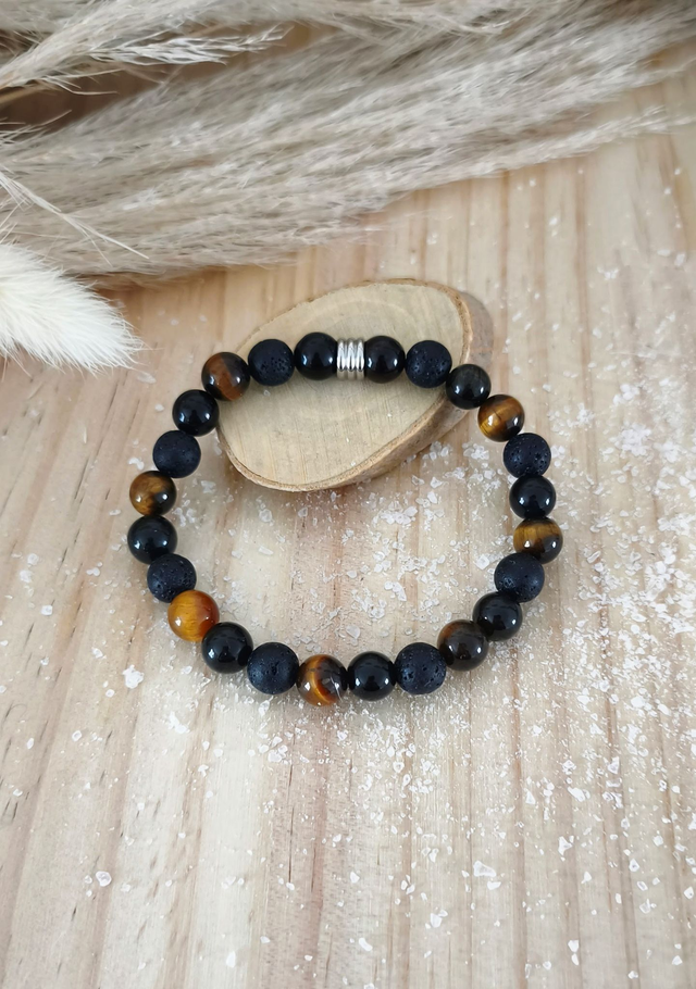 Bracelet "Courage" Pierre de lave et Oeil de tigre