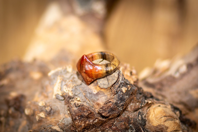 Ring: Pistazienfeuer – Handgefertigter Holzring aus Pistazienholz 16mm
