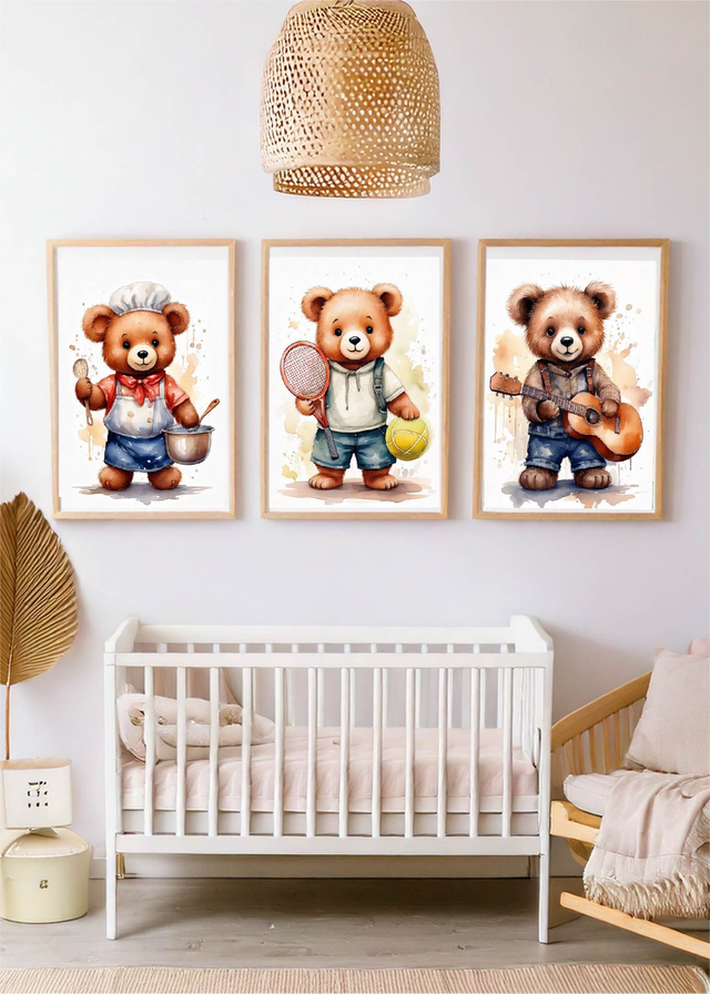 Affiche triptyque les petits oursons en action