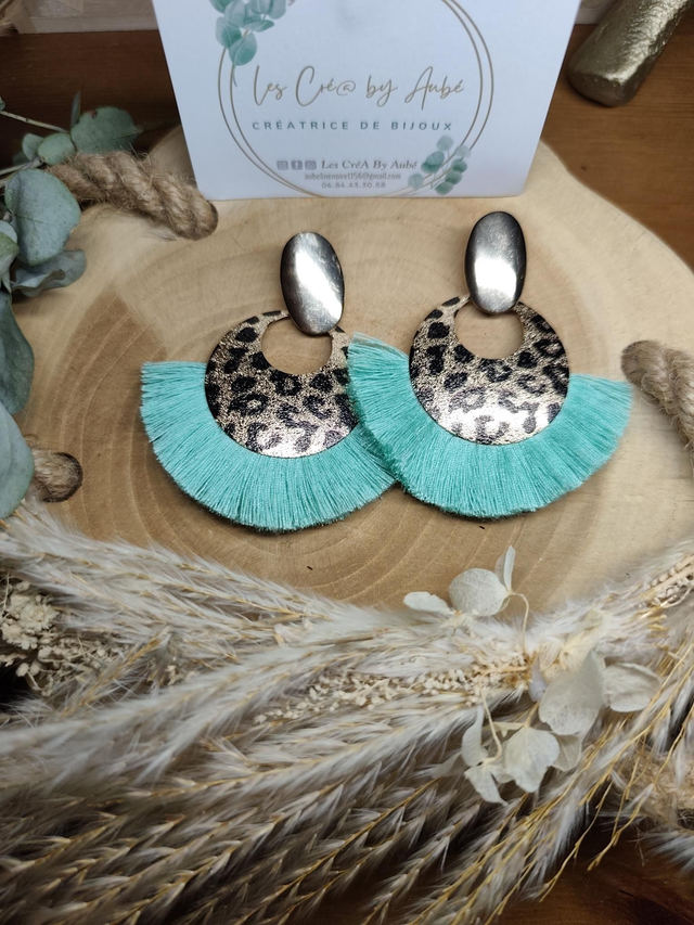 BO BOHEME LEOPARD/ POMPONS TURQUOISE 0001246