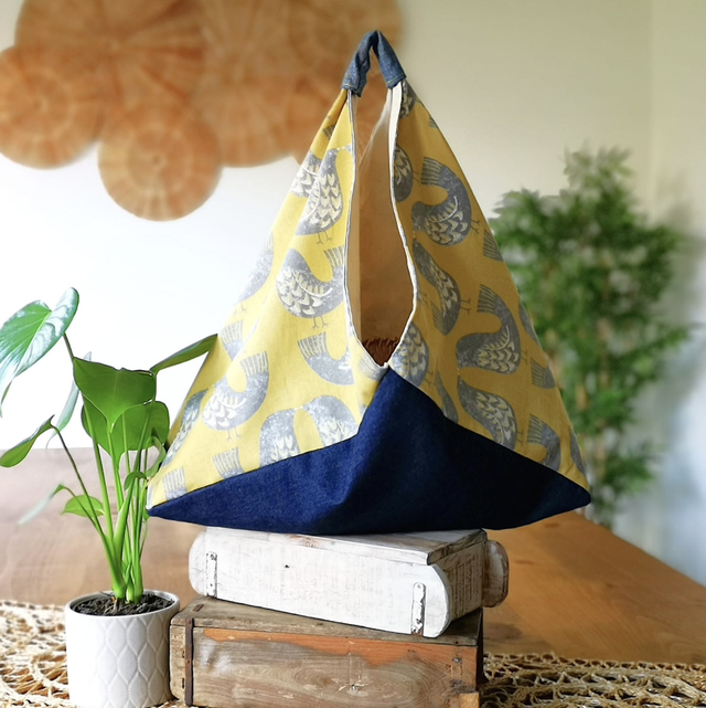 Market Bento Bag - Mustard Scandi Birds Denim