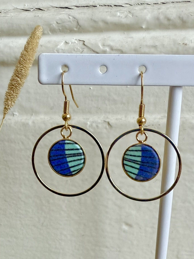 Boucles d'oreilles - HOOKRING PLUME - bleu et vert