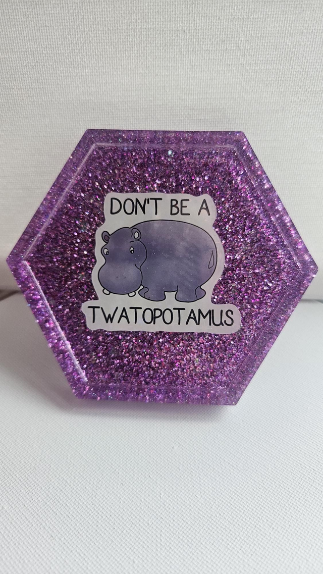 “Don’t Be A Twatopotamus” Glitter Resin Coaster