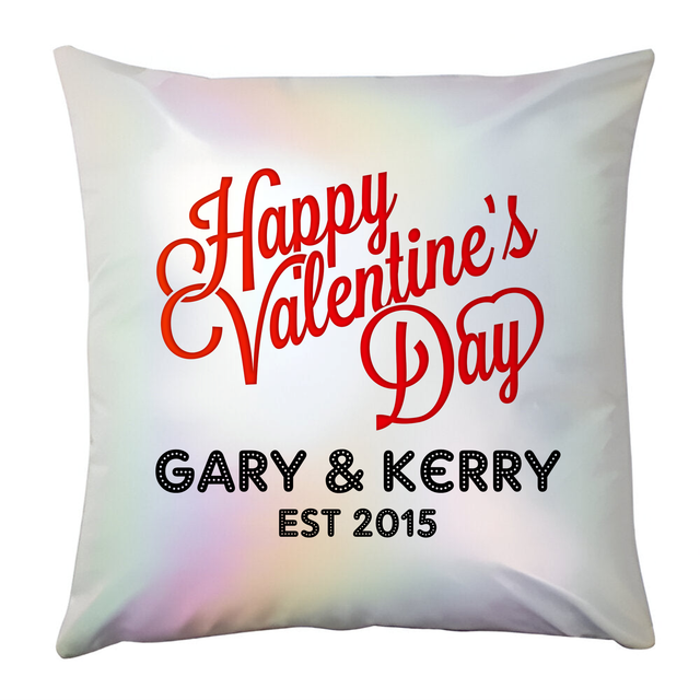 Holographic White Cushion - Happy Valentines Day