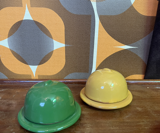 Petits beurriers cloches vert/jaune x2