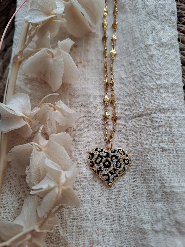 Collier chaîne fine cœur/étoile(acier inoxydable)c pendentif coeur fantaisie 
