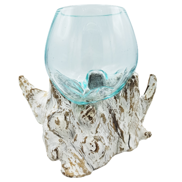 Verre soufflé sur bois blanchi - Bol moyen (14)