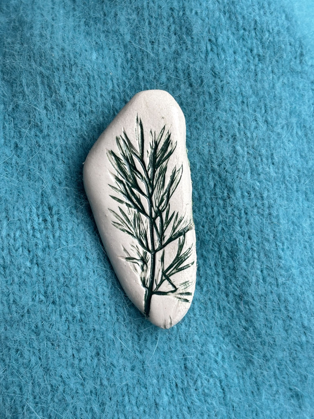 Botanical imprint Ceramic Brooch #3