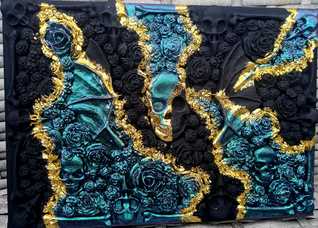 Skulls &amp; Roses Wall Canvas 3D