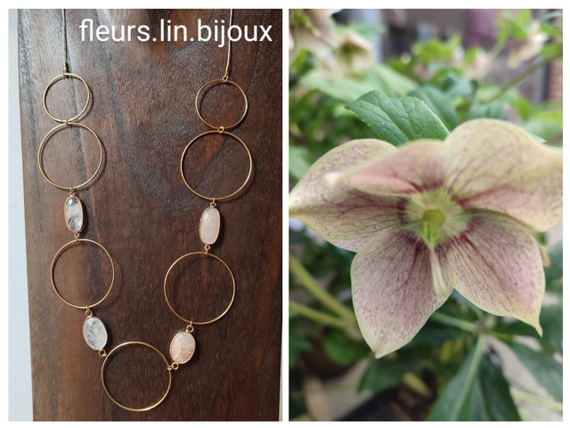 Z-Sautoir quartz rose &amp; crystal de roche, anneaux en acier inoxydable doré monté sur fil de lin réglable 