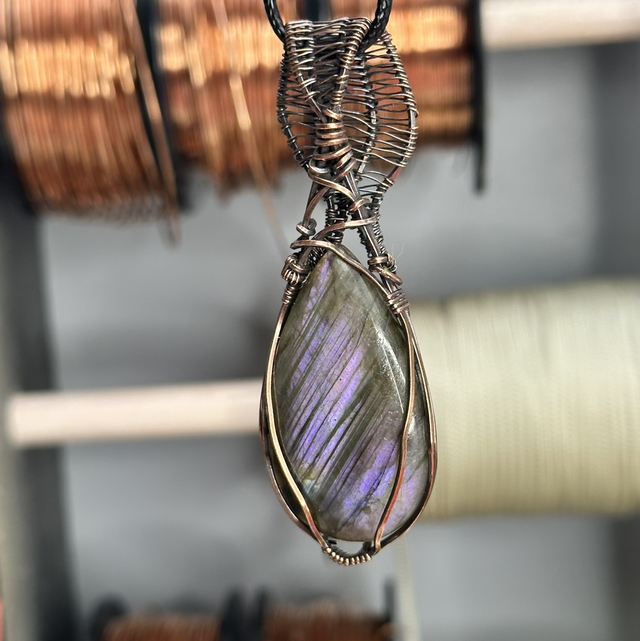 Purple Labradorite pure copper wrapped pendant 