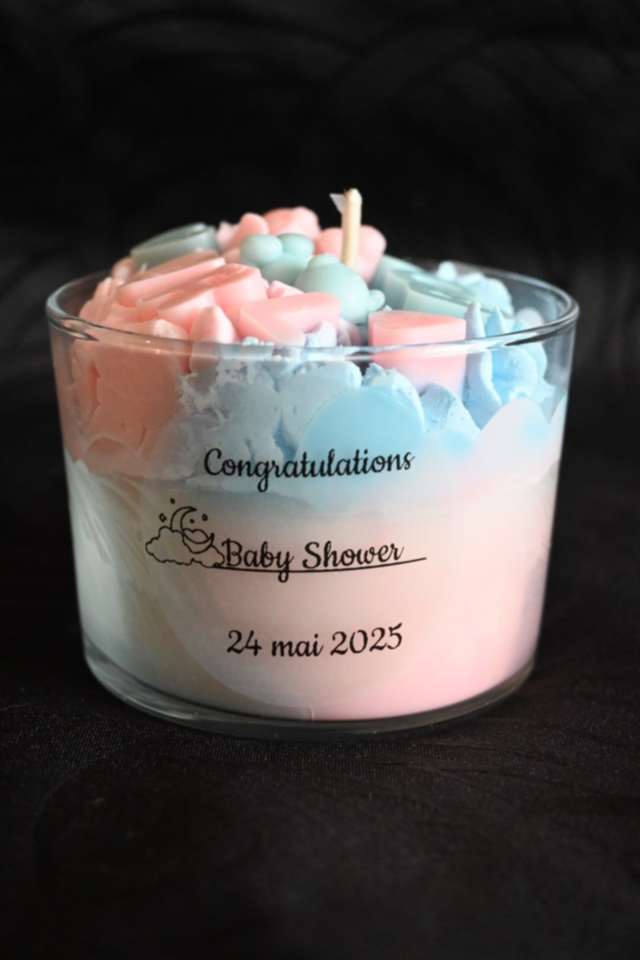 Bougie Baby Shower personnalisée – Cire naturelle & cadeau invité