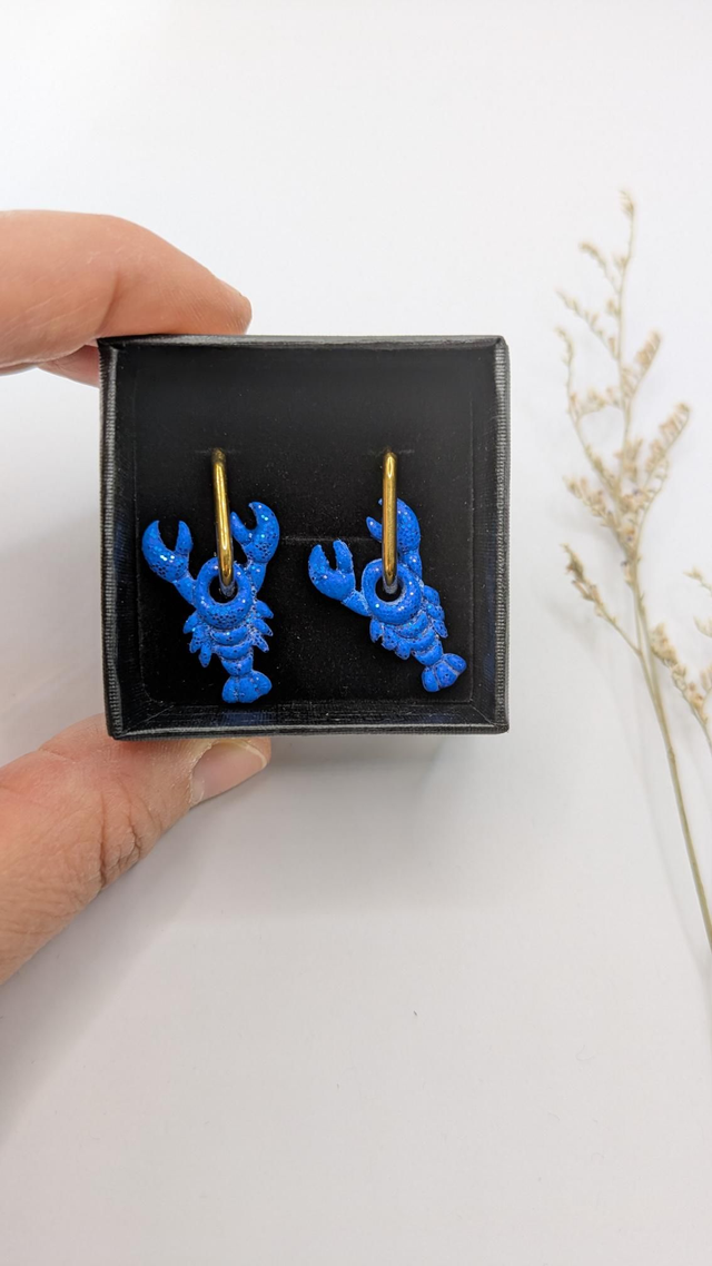 Boucles d'oreilles en pâte polymère - homard paillette