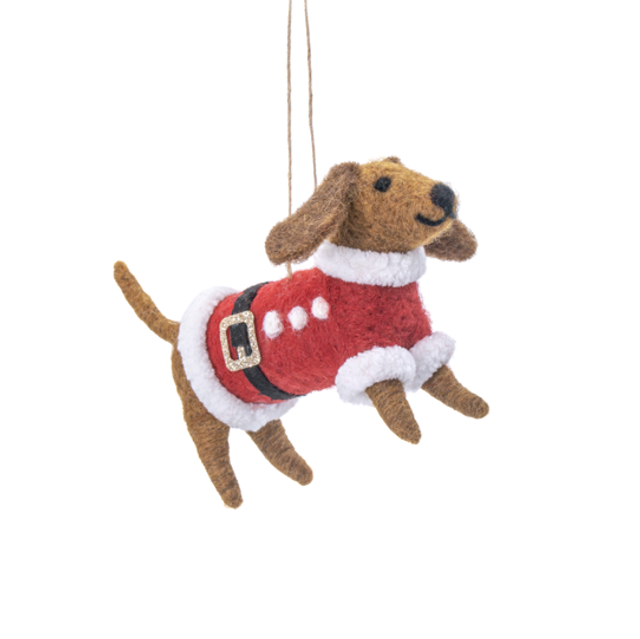 Santa Paws Sausage Dog Felt Decoration