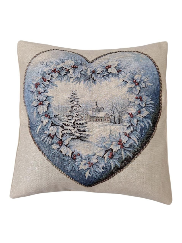 Coussin de Noël déhoussable "Cœur enneigé"