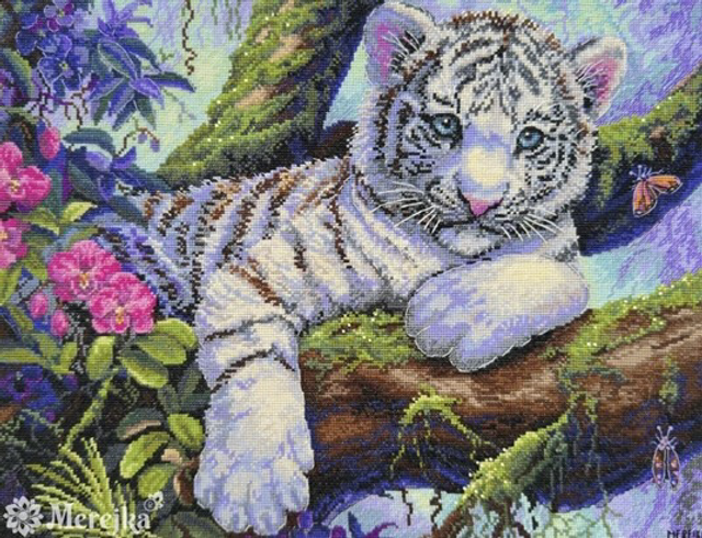Merejka White Tiger Counted Cross Stitch Kit 