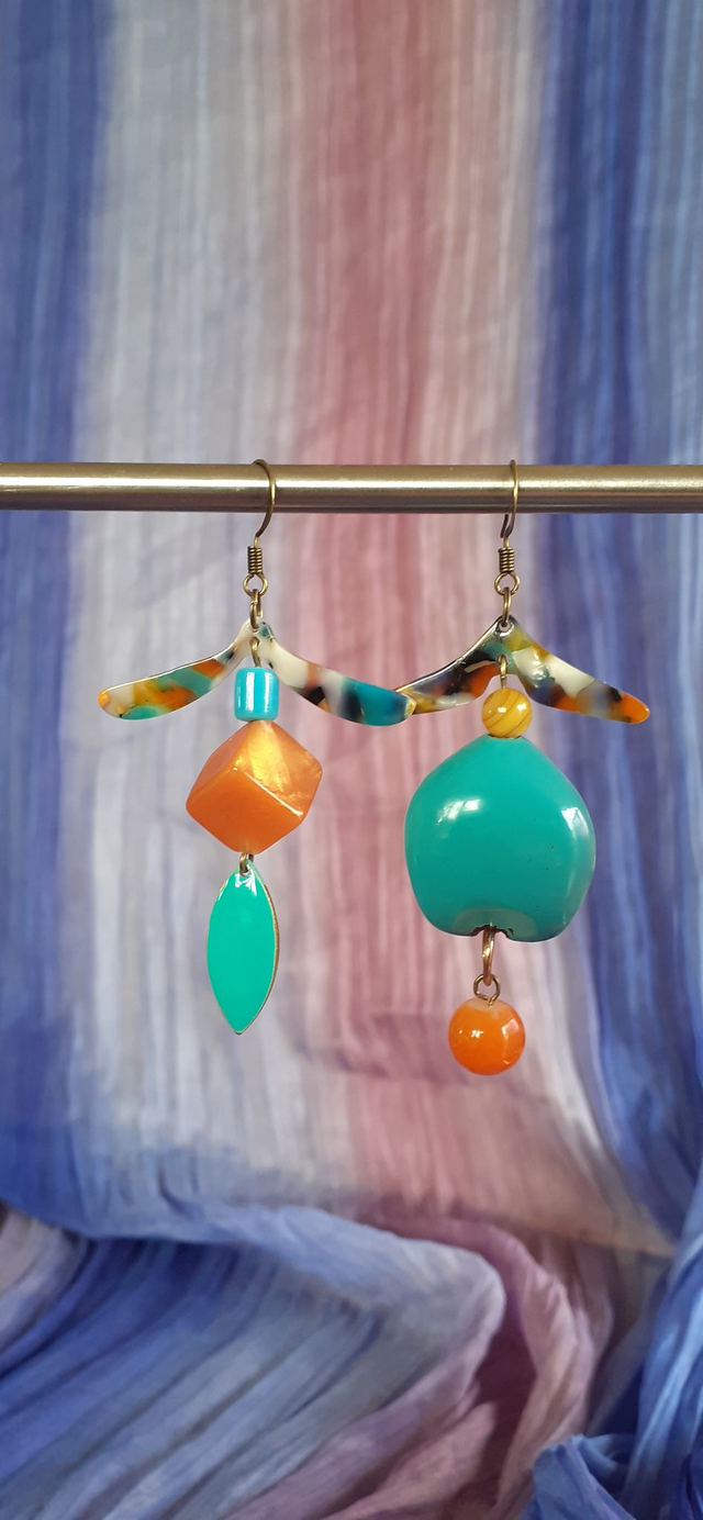 Ficus Grandes Boucles d'oreilles pendantes, Orange & Bleu paon