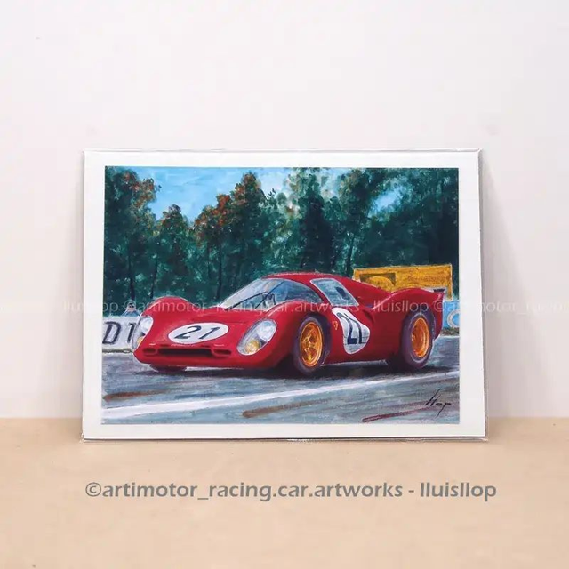 Artimotor prints - lito 13x18 / lito paspartú A4 1967 Parkers-Scarfiotti (Ferrari P4) 2p Le Mans