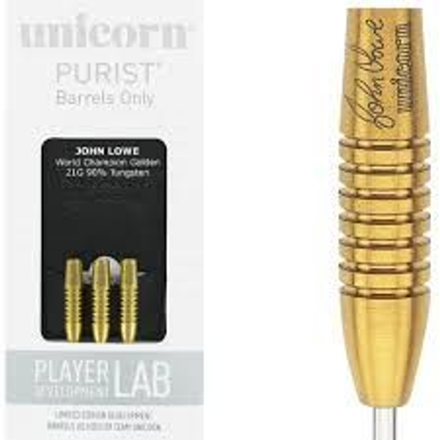 Unicorn Purist John Lowe W/C Gold Player Development Lab Tungsten Darts