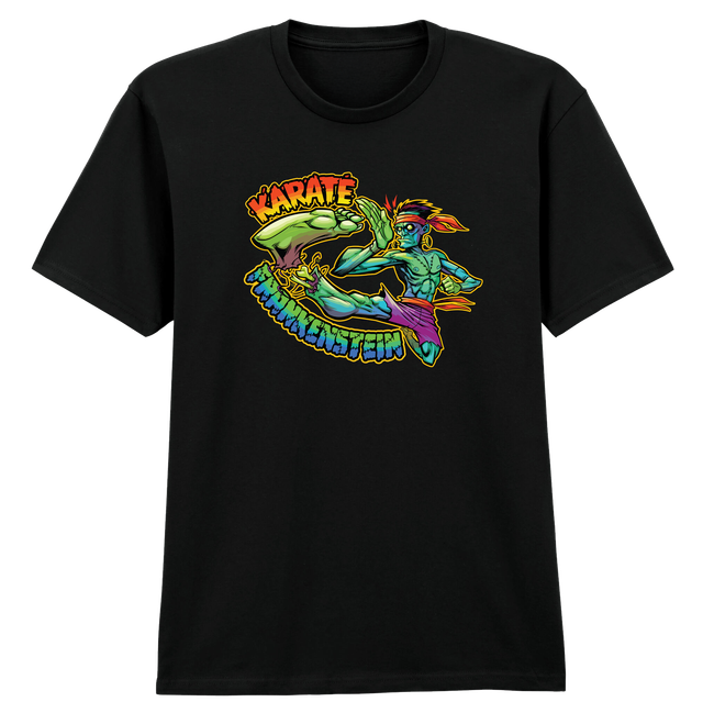 Karate Frankenstein Black Soft Spun Patterned T-Shirt