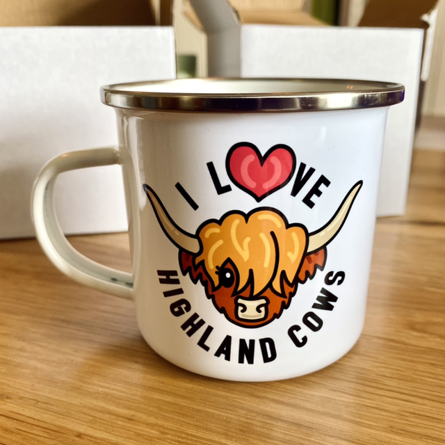 I ❤️ Highland Cows enamel mug