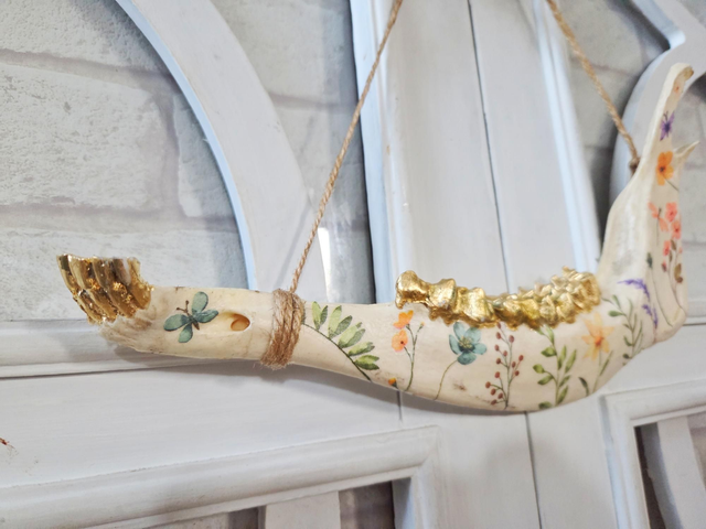 Decorative Fallow Deer Jaw Bone - Floral Design