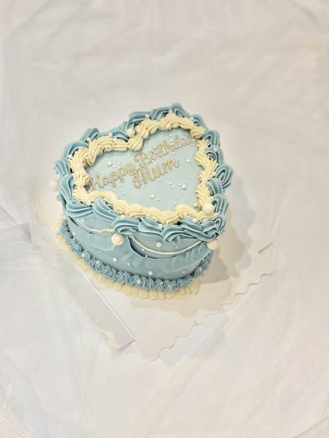 Baby Blue Vintage Heart Birthday Cake