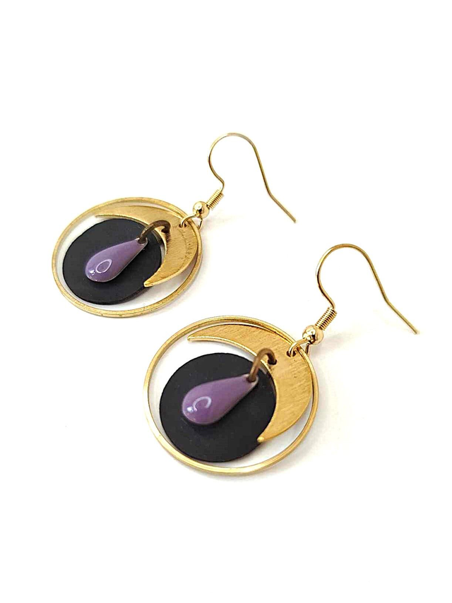 Boucles d&#039;Oreilles Asymétriques Upcyclées  en Chambre à air Recyclée - Lunes